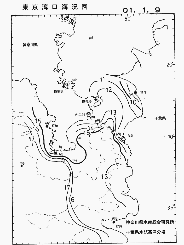 海況図, 東京湾口海況図 検索結果, (水温分布 等を図示)