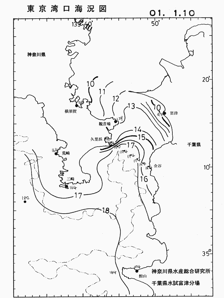海況図, 東京湾口海況図 検索結果, (水温分布 等を図示)