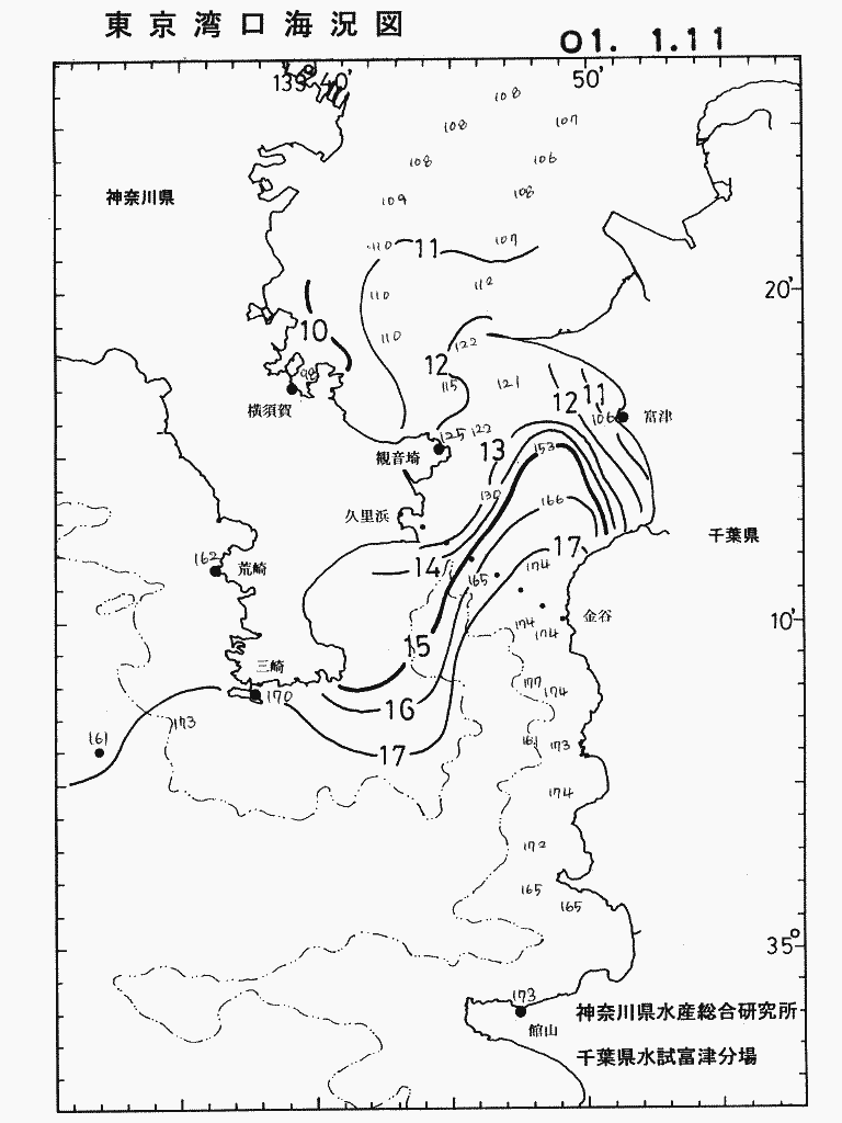 海況図, 東京湾口海況図 検索結果, (水温分布 等を図示)