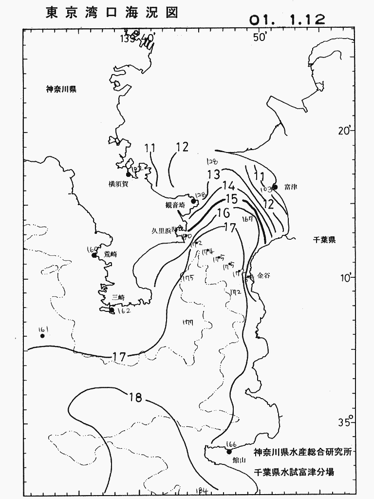 海況図, 東京湾口海況図 検索結果, (水温分布 等を図示)