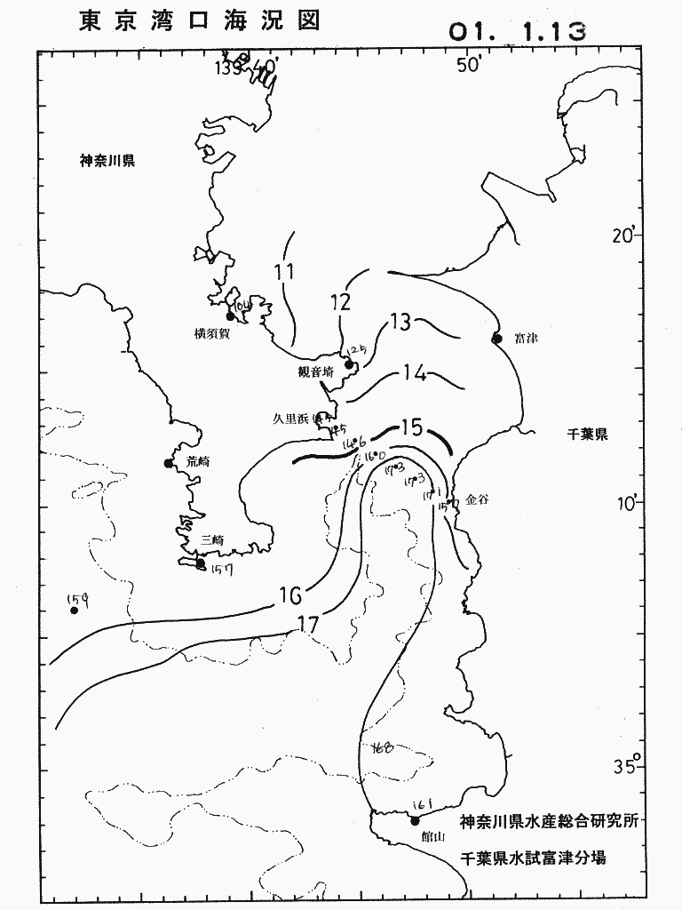 海況図, 東京湾口海況図 検索結果, (水温分布 等を図示)