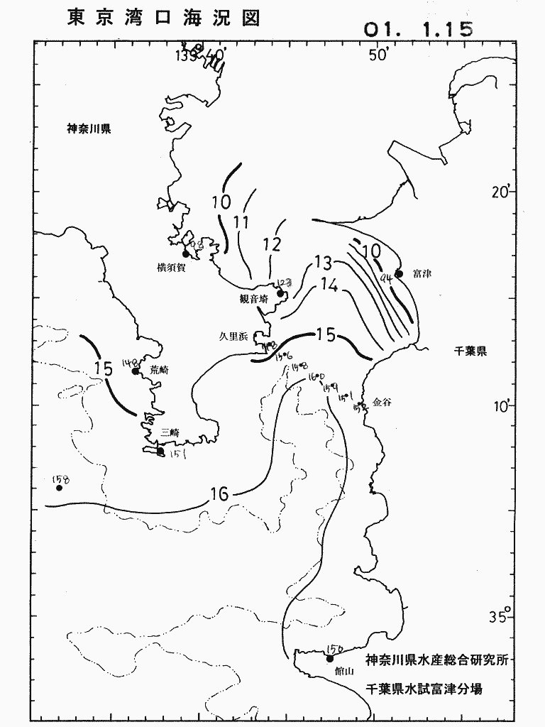 海況図, 東京湾口海況図 検索結果, (水温分布 等を図示)