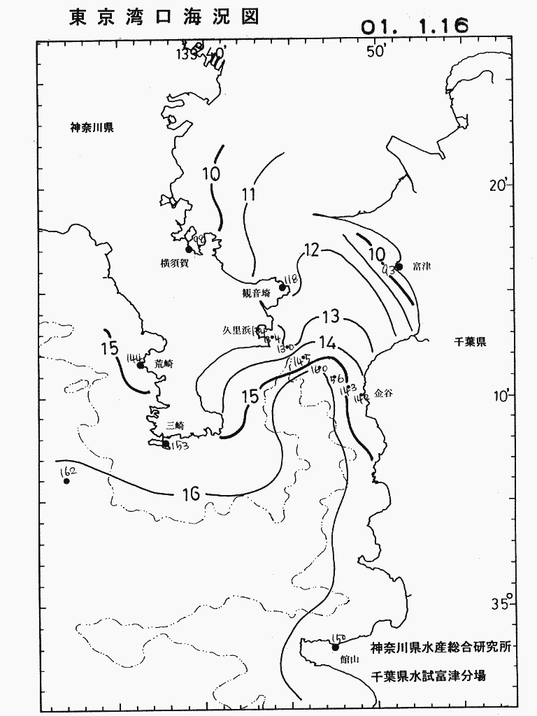 海況図, 東京湾口海況図 検索結果, (水温分布 等を図示)