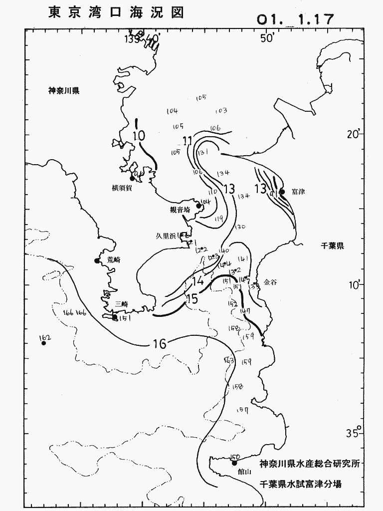 海況図, 東京湾口海況図 検索結果, (水温分布 等を図示)