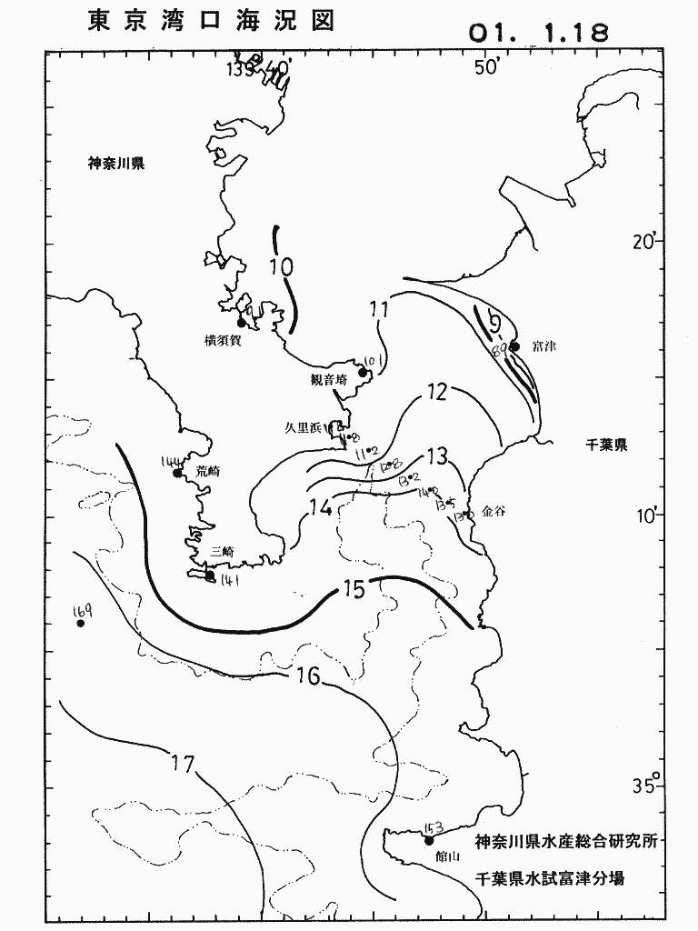 海況図, 東京湾口海況図 検索結果, (水温分布 等を図示)