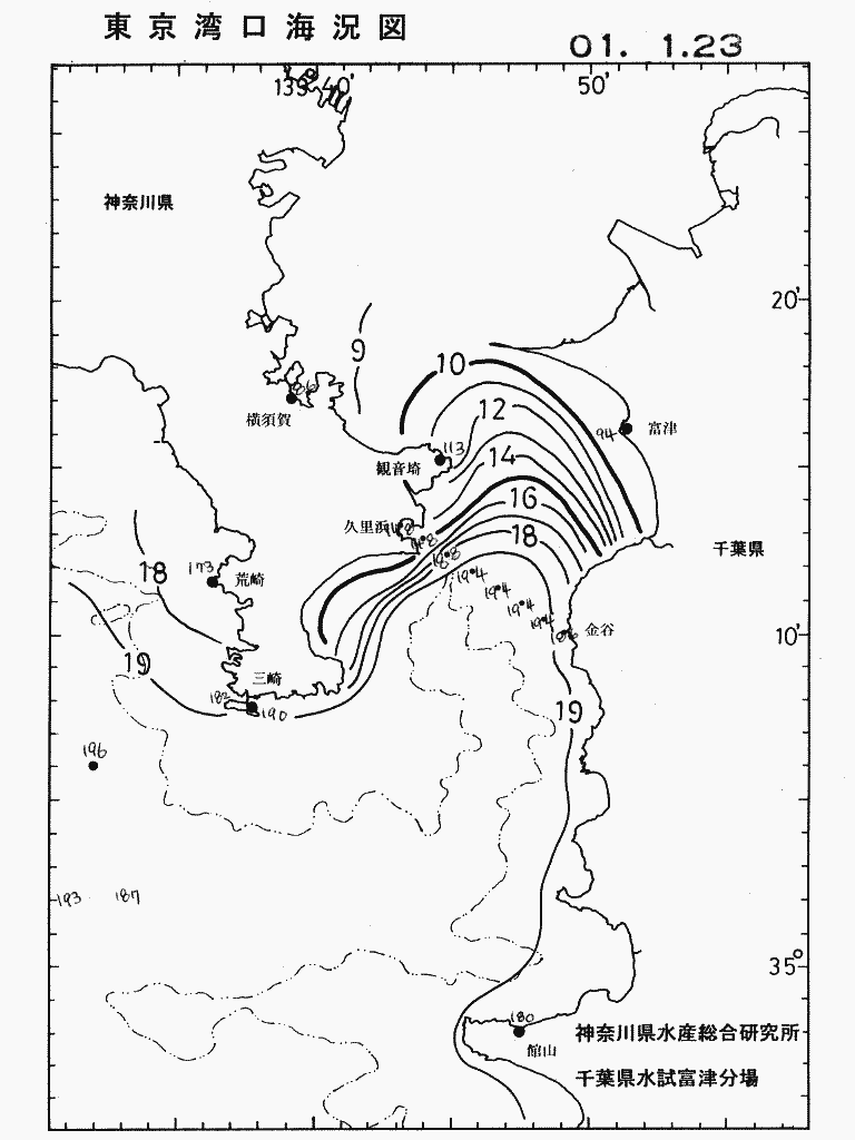 海況図, 東京湾口海況図 検索結果, (水温分布 等を図示)