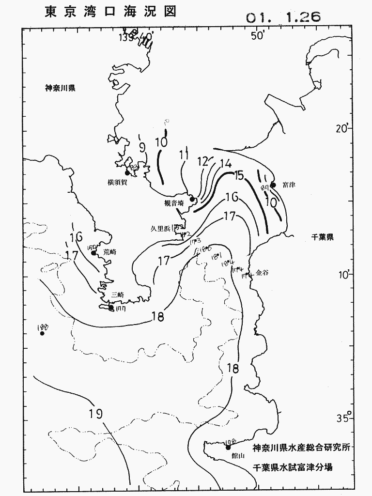 海況図, 東京湾口海況図 検索結果, (水温分布 等を図示)