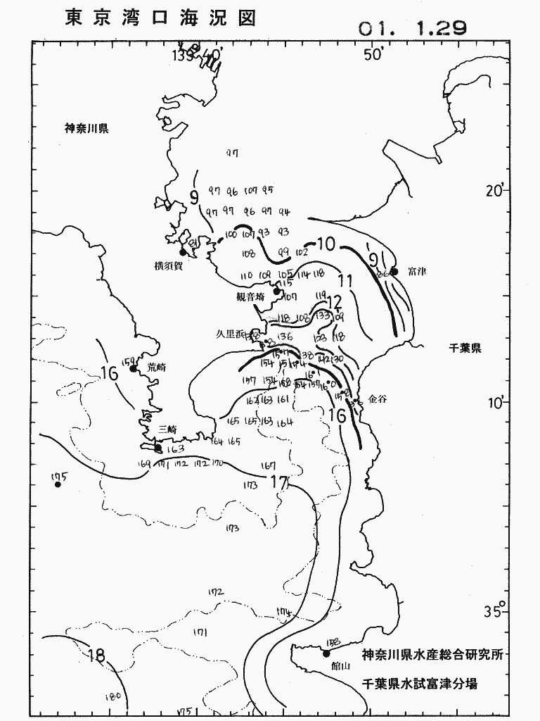 海況図, 東京湾口海況図 検索結果, (水温分布 等を図示)