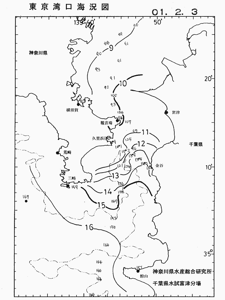 海況図, 東京湾口海況図 検索結果, (水温分布 等を図示)