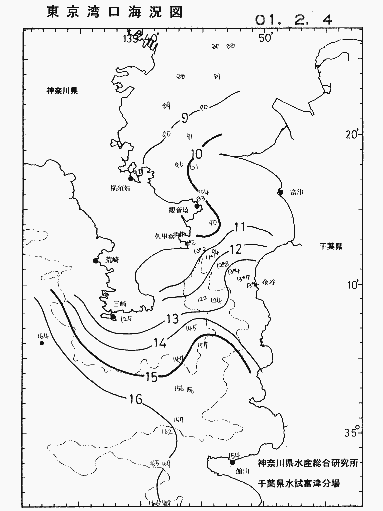 海況図, 東京湾口海況図 検索結果, (水温分布 等を図示)