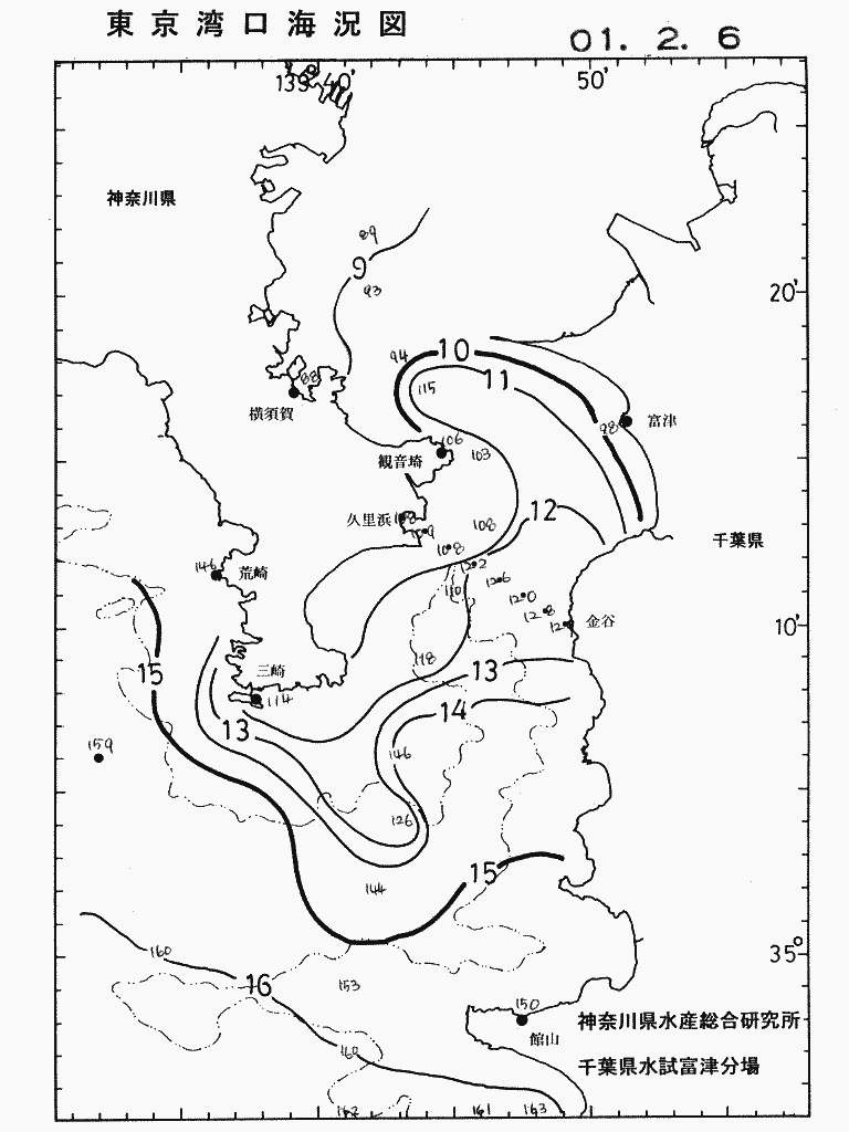 海況図, 東京湾口海況図 検索結果, (水温分布 等を図示)
