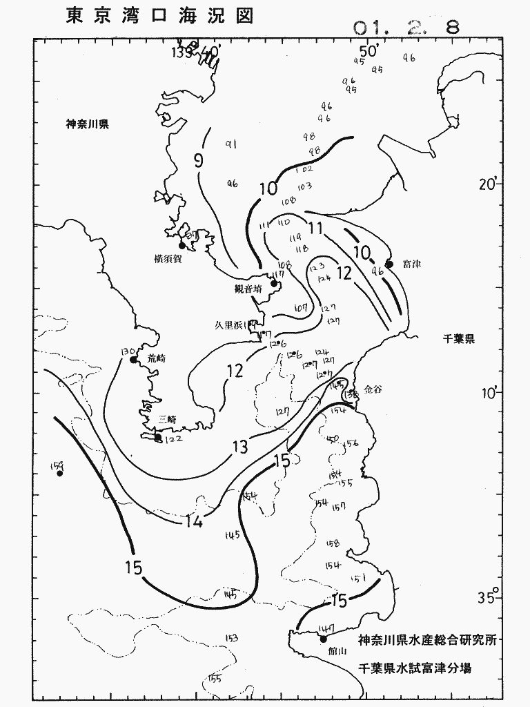 海況図, 東京湾口海況図 検索結果, (水温分布 等を図示)