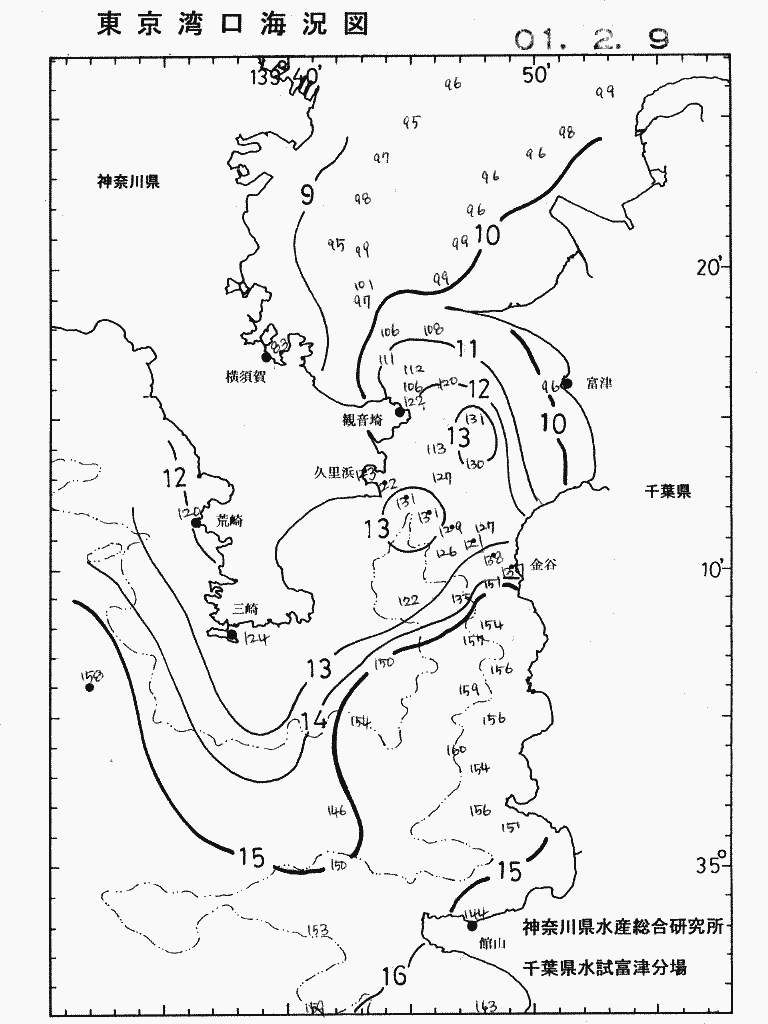 海況図, 東京湾口海況図 検索結果, (水温分布 等を図示)