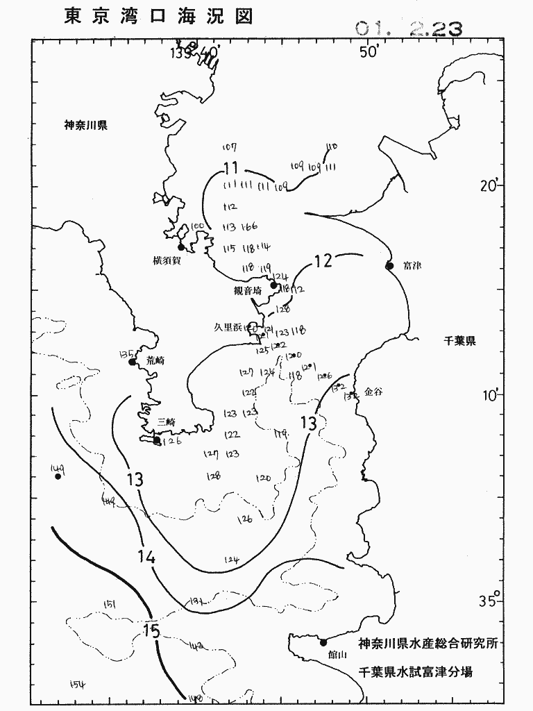 海況図, 東京湾口海況図 検索結果, (水温分布 等を図示)