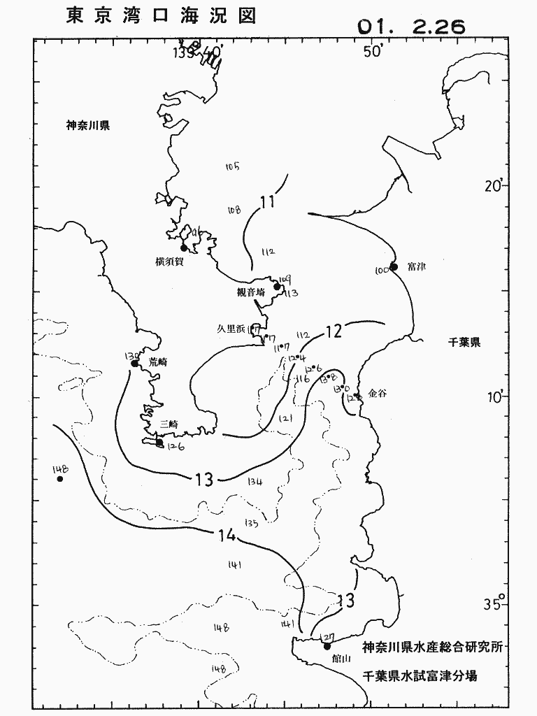 海況図, 東京湾口海況図 検索結果, (水温分布 等を図示)