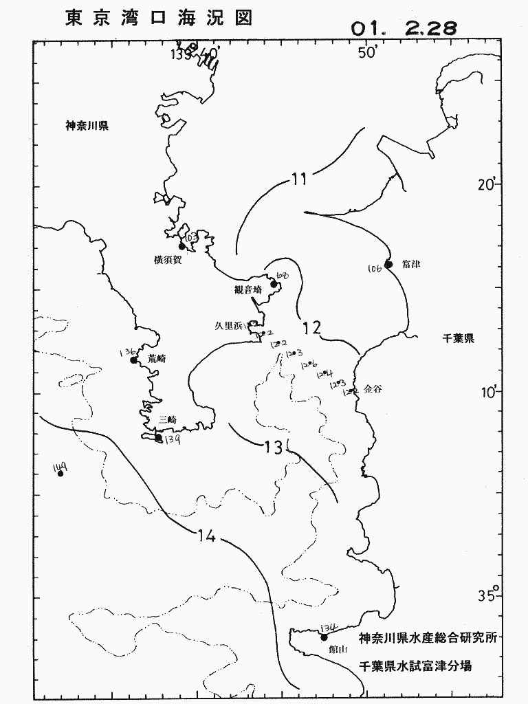 海況図, 東京湾口海況図 検索結果, (水温分布 等を図示)