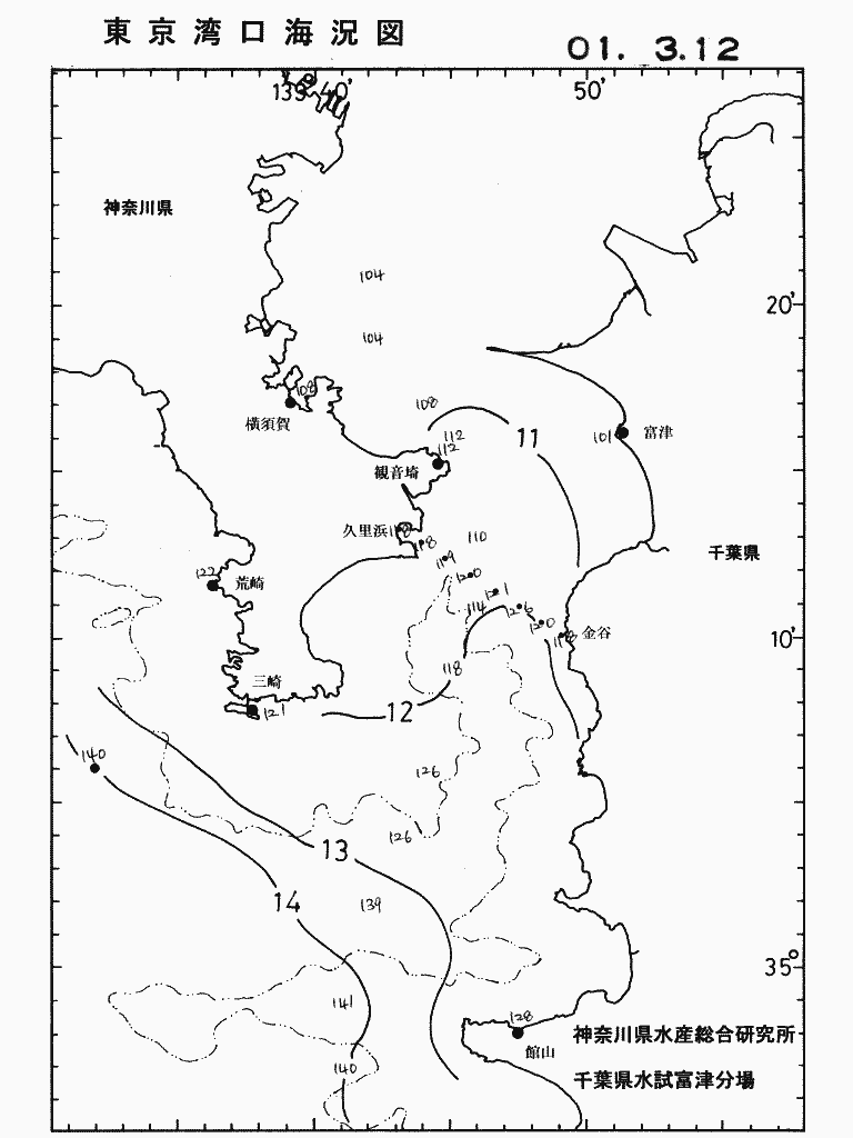 海況図, 東京湾口海況図 検索結果, (水温分布 等を図示)