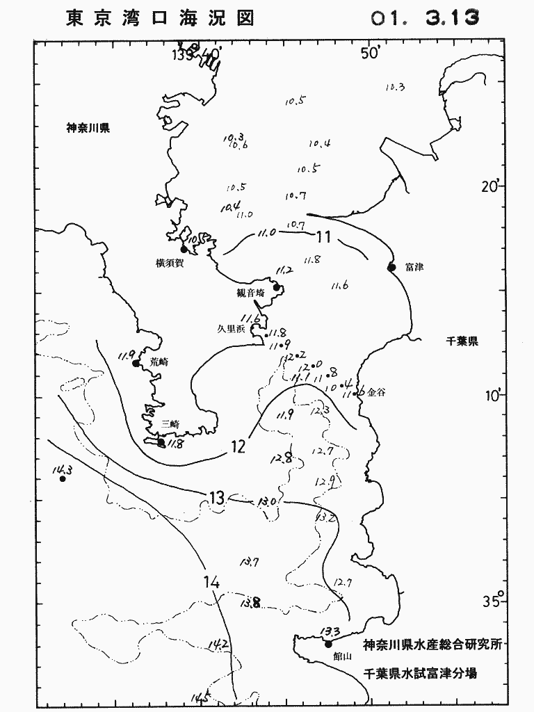 海況図, 東京湾口海況図 検索結果, (水温分布 等を図示)