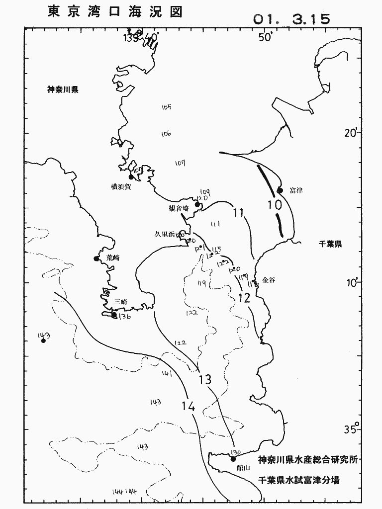 海況図, 東京湾口海況図 検索結果, (水温分布 等を図示)