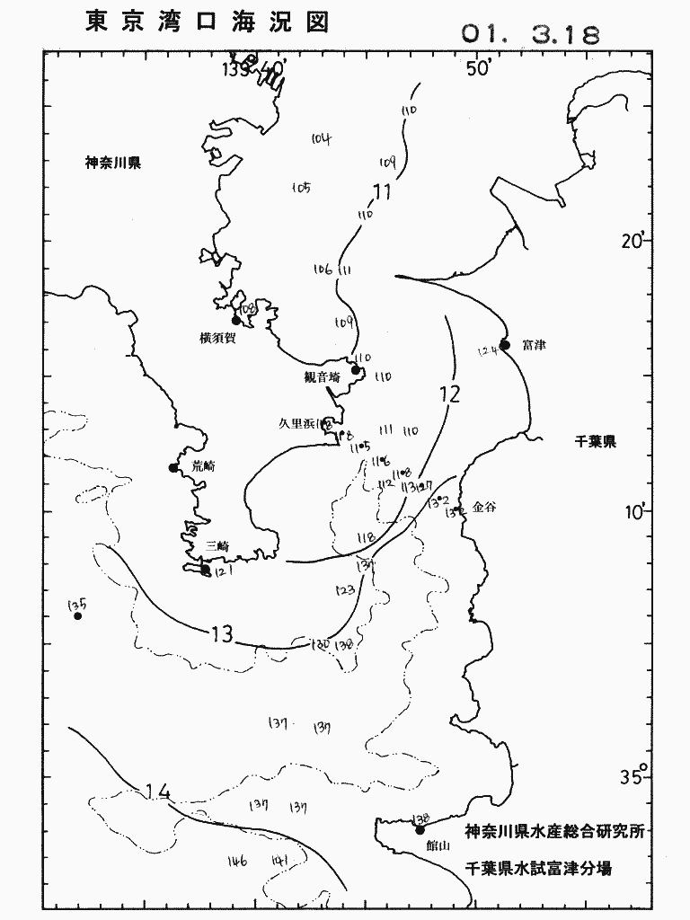 海況図, 東京湾口海況図 検索結果, (水温分布 等を図示)