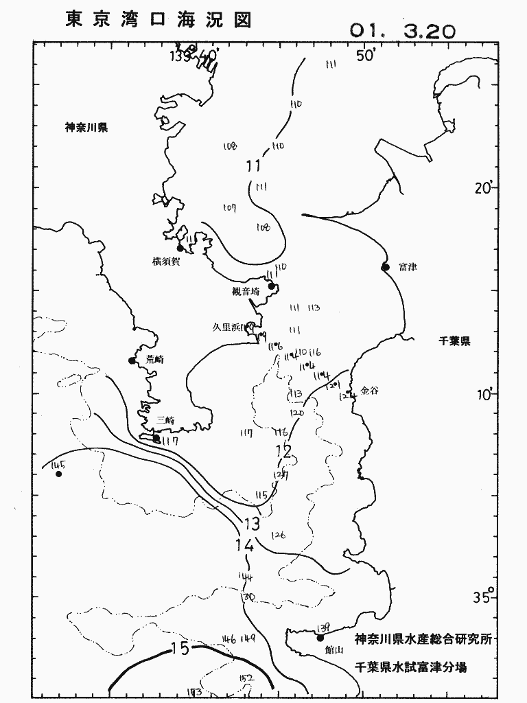 海況図, 東京湾口海況図 検索結果, (水温分布 等を図示)