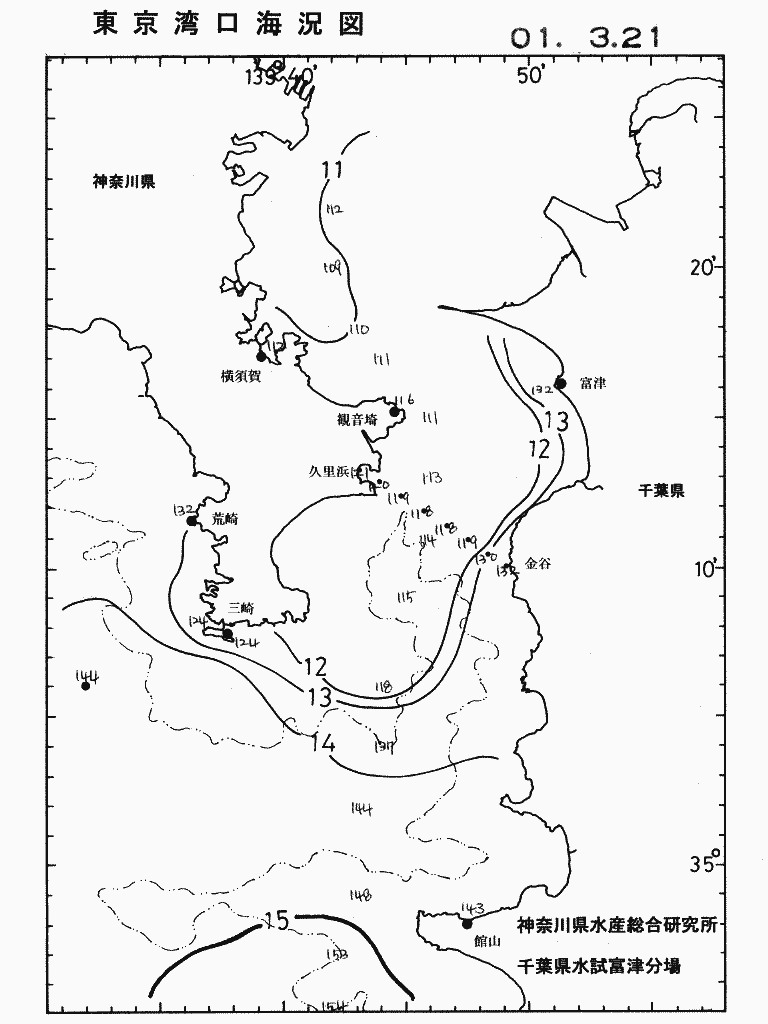 海況図, 東京湾口海況図 検索結果, (水温分布 等を図示)