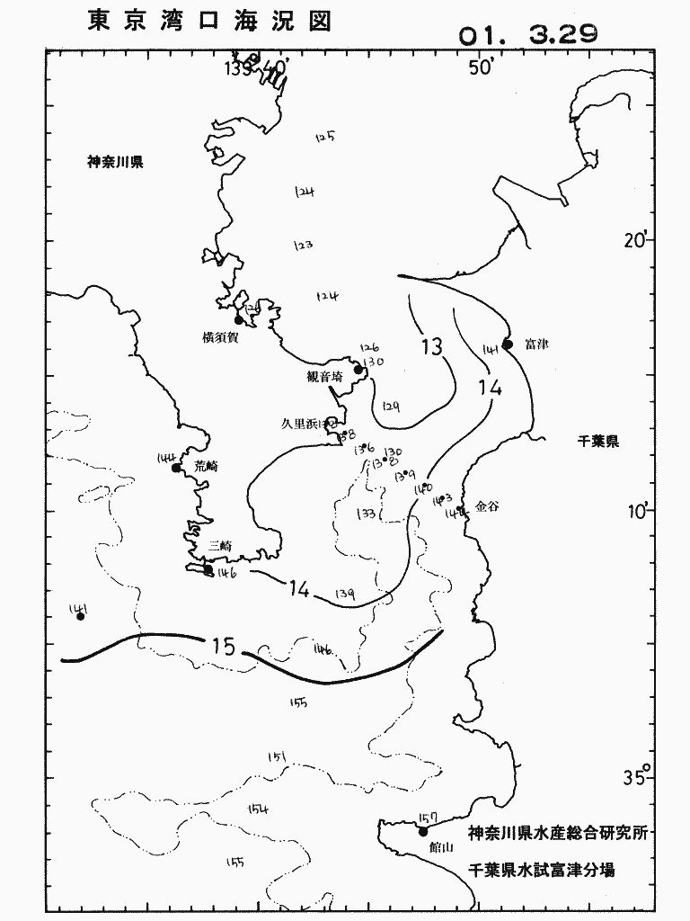 海況図, 東京湾口海況図 検索結果, (水温分布 等を図示)