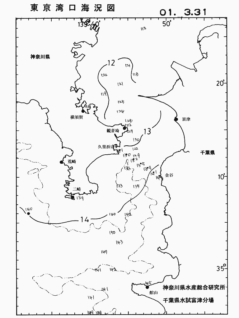 海況図, 東京湾口海況図 検索結果, (水温分布 等を図示)