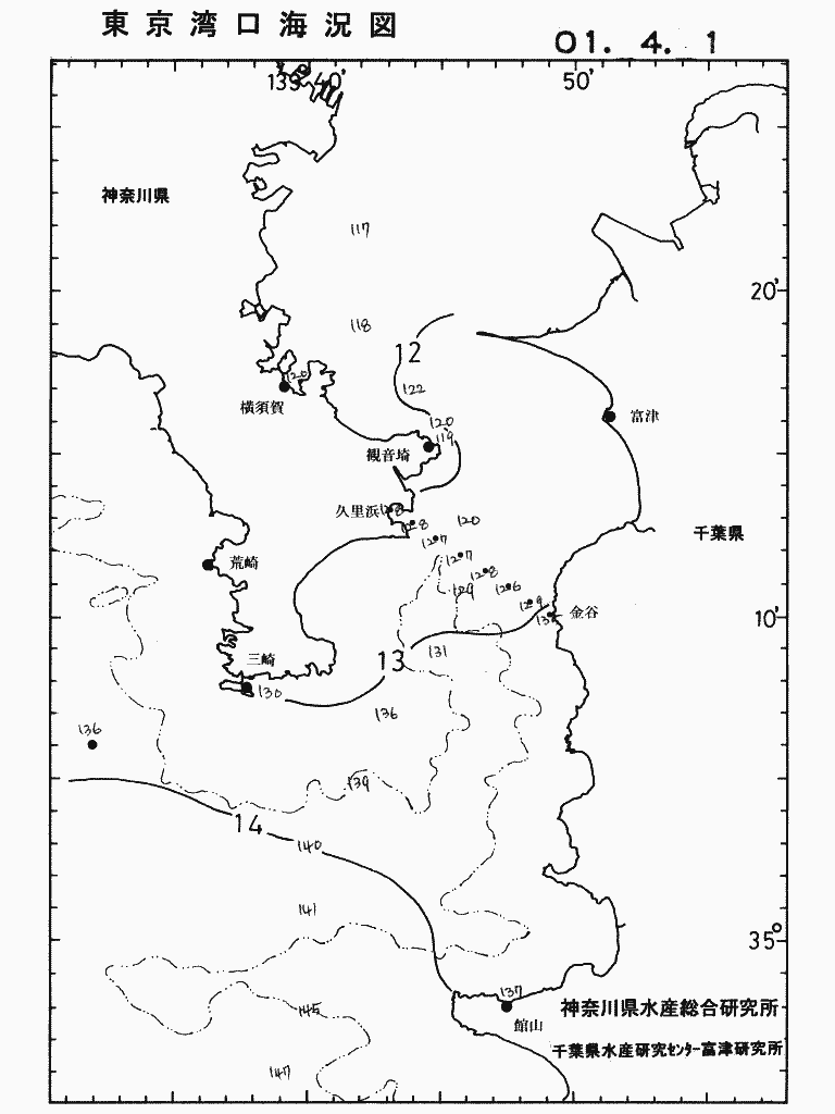 海況図, 東京湾口海況図 検索結果, (水温分布 等を図示)