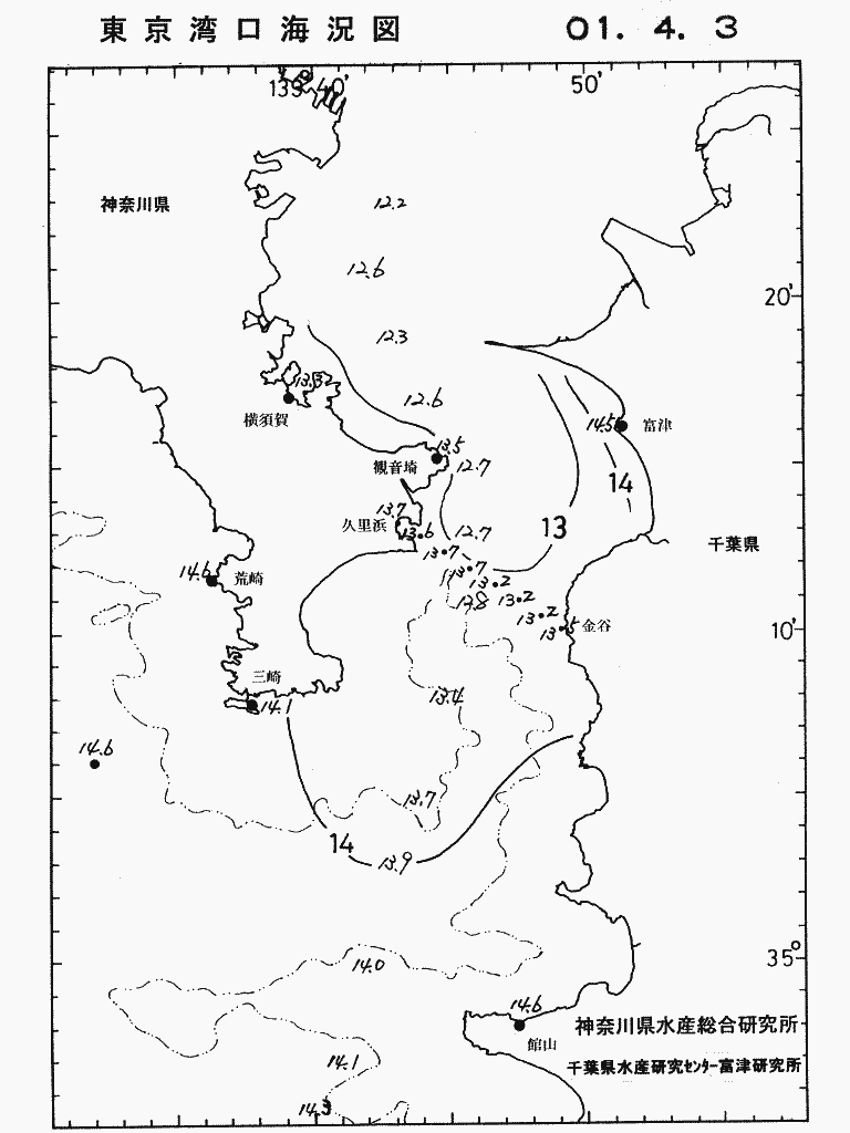 海況図, 東京湾口海況図 検索結果, (水温分布 等を図示)
