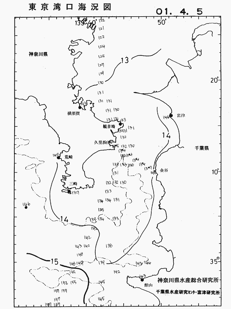 海況図, 東京湾口海況図 検索結果, (水温分布 等を図示)