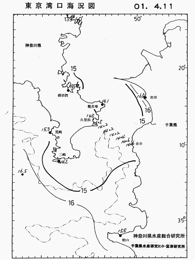 海況図, 東京湾口海況図 検索結果, (水温分布 等を図示)