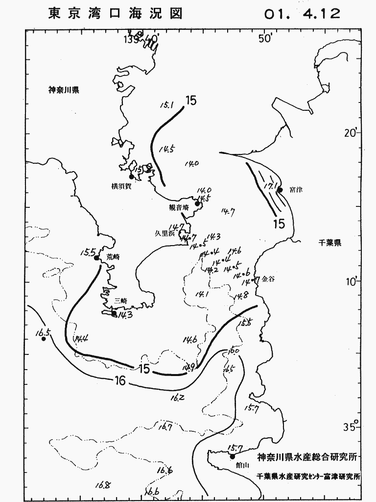 海況図, 東京湾口海況図 検索結果, (水温分布 等を図示)