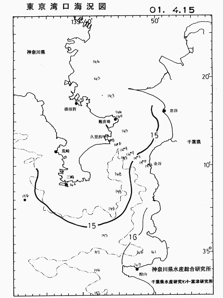 海況図, 東京湾口海況図 検索結果, (水温分布 等を図示)