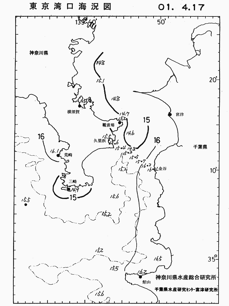 海況図, 東京湾口海況図 検索結果, (水温分布 等を図示)