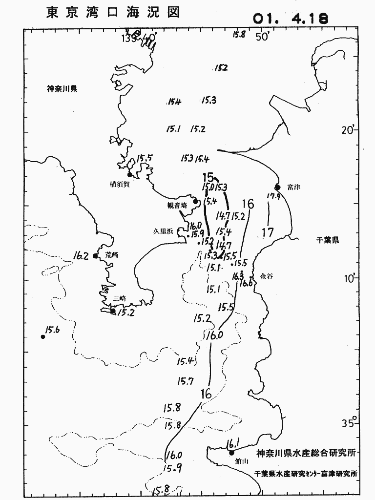 海況図, 東京湾口海況図 検索結果, (水温分布 等を図示)