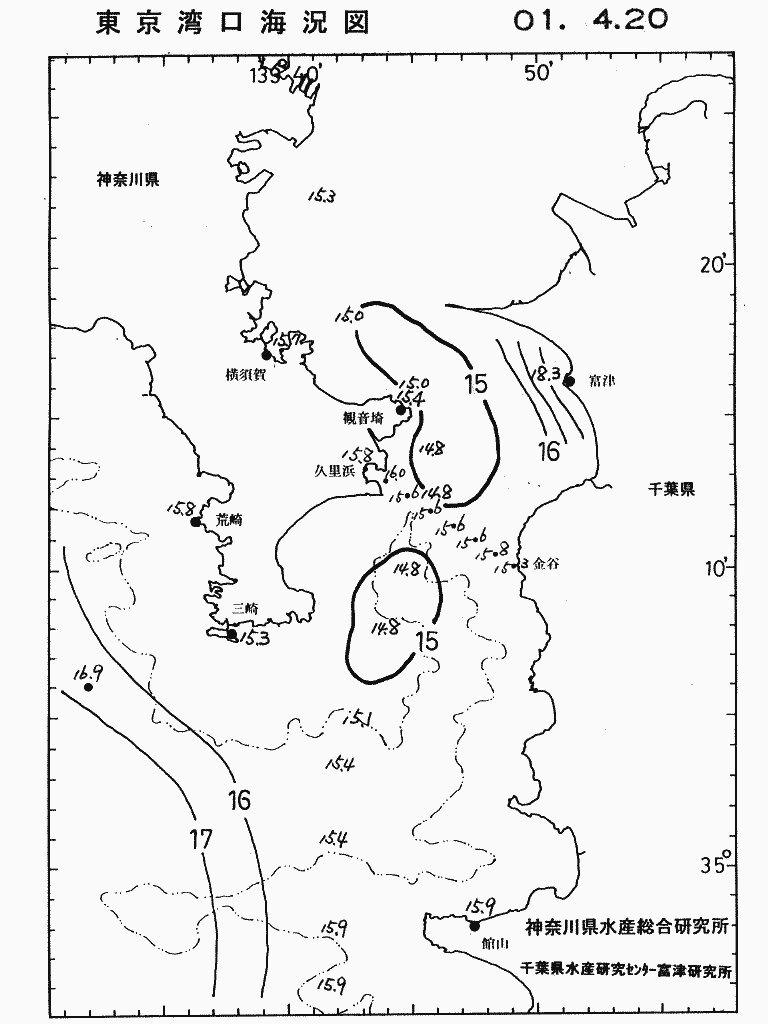 海況図, 東京湾口海況図 検索結果, (水温分布 等を図示)