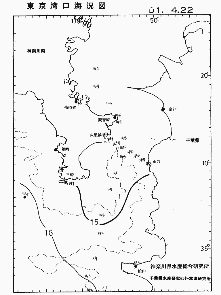 海況図, 東京湾口海況図 検索結果, (水温分布 等を図示)