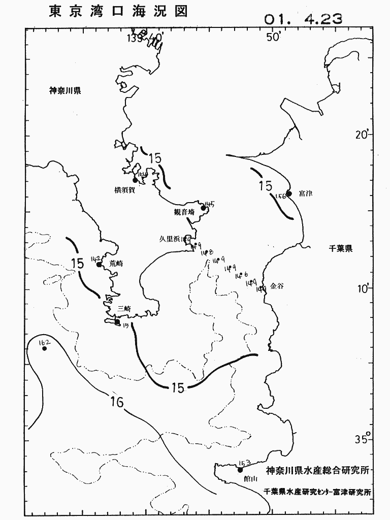海況図, 東京湾口海況図 検索結果, (水温分布 等を図示)