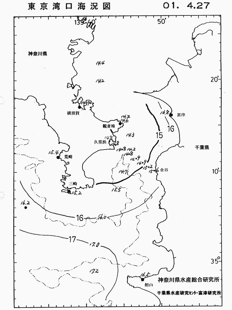 海況図, 東京湾口海況図 検索結果, (水温分布 等を図示)