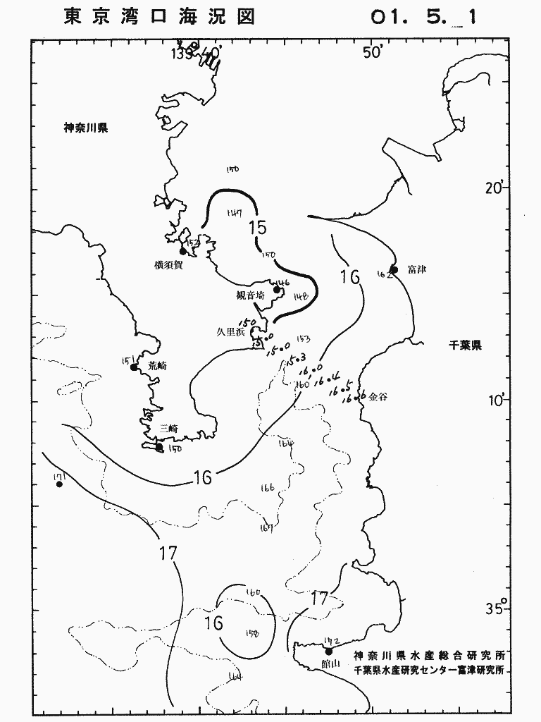 海況図, 東京湾口海況図 検索結果, (水温分布 等を図示)
