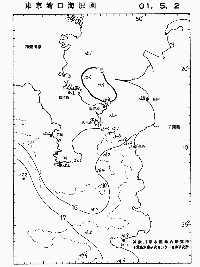 海況図, 東京湾口海況図 検索結果, (水温分布 等を図示)