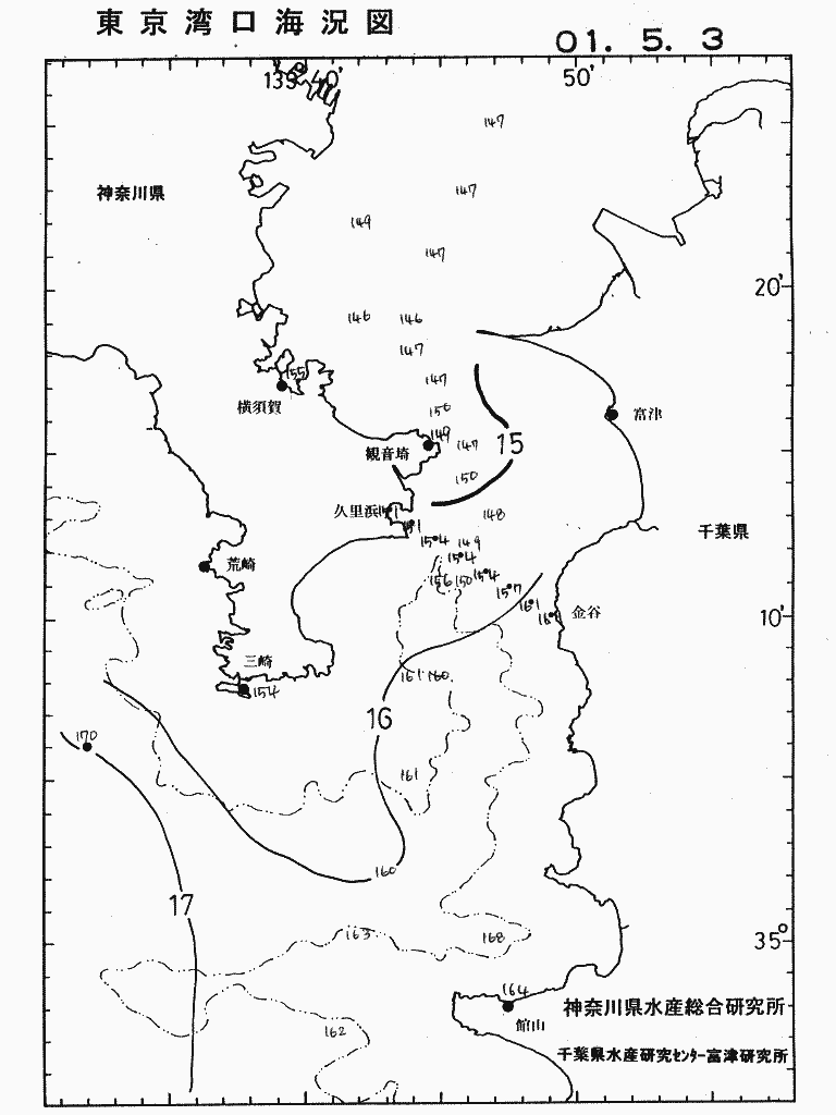 海況図, 東京湾口海況図 検索結果, (水温分布 等を図示)