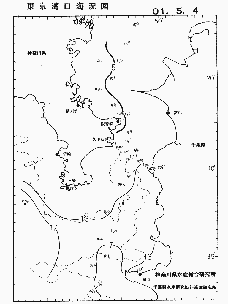 海況図, 東京湾口海況図 検索結果, (水温分布 等を図示)