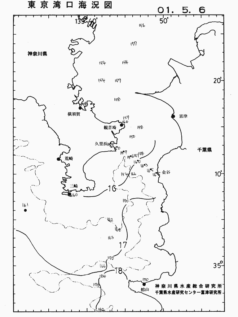 海況図, 東京湾口海況図 検索結果, (水温分布 等を図示)