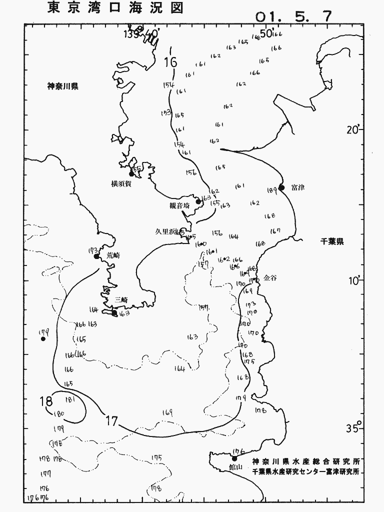 海況図, 東京湾口海況図 検索結果, (水温分布 等を図示)