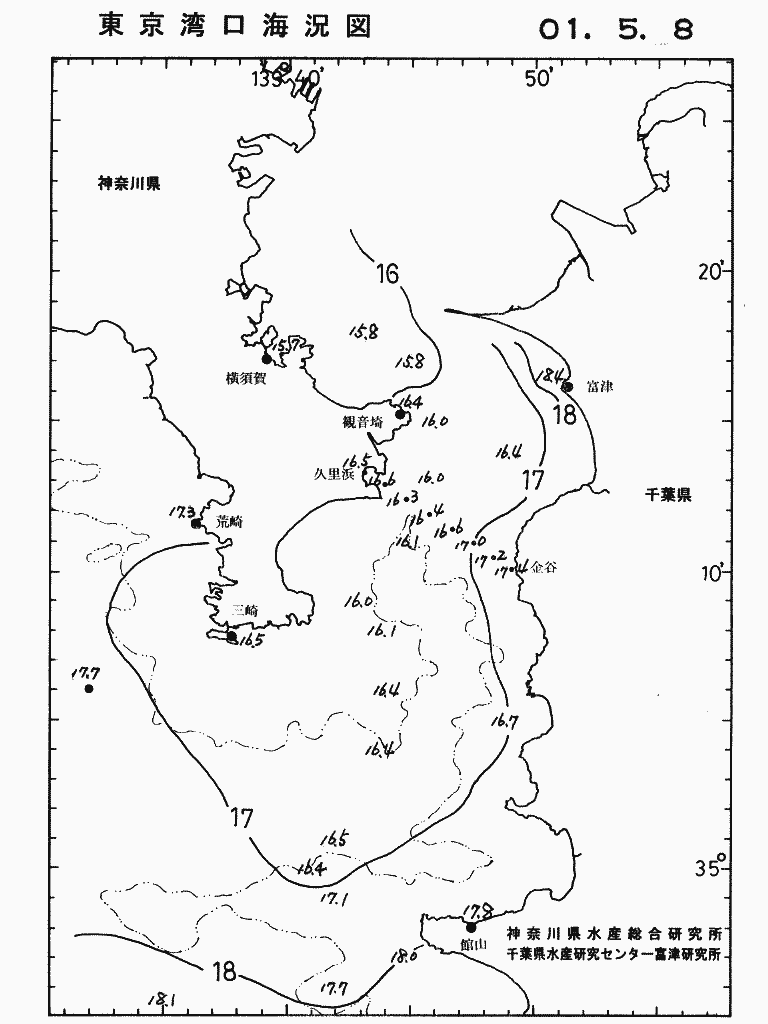 海況図, 東京湾口海況図 検索結果, (水温分布 等を図示)