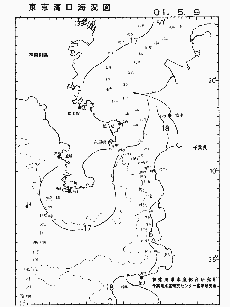 海況図, 東京湾口海況図 検索結果, (水温分布 等を図示)