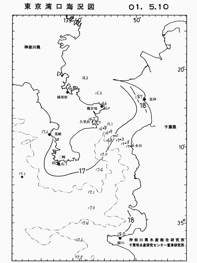 海況図, 東京湾口海況図 検索結果, (水温分布 等を図示)