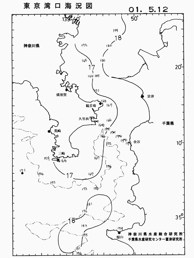 海況図, 東京湾口海況図 検索結果, (水温分布 等を図示)